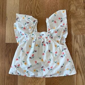 Zara Girls Floral Ruffle Sleeve Top